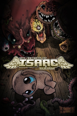 cover art of the game Binding of Isaac, has a child crying on the floor surrounded by monsters